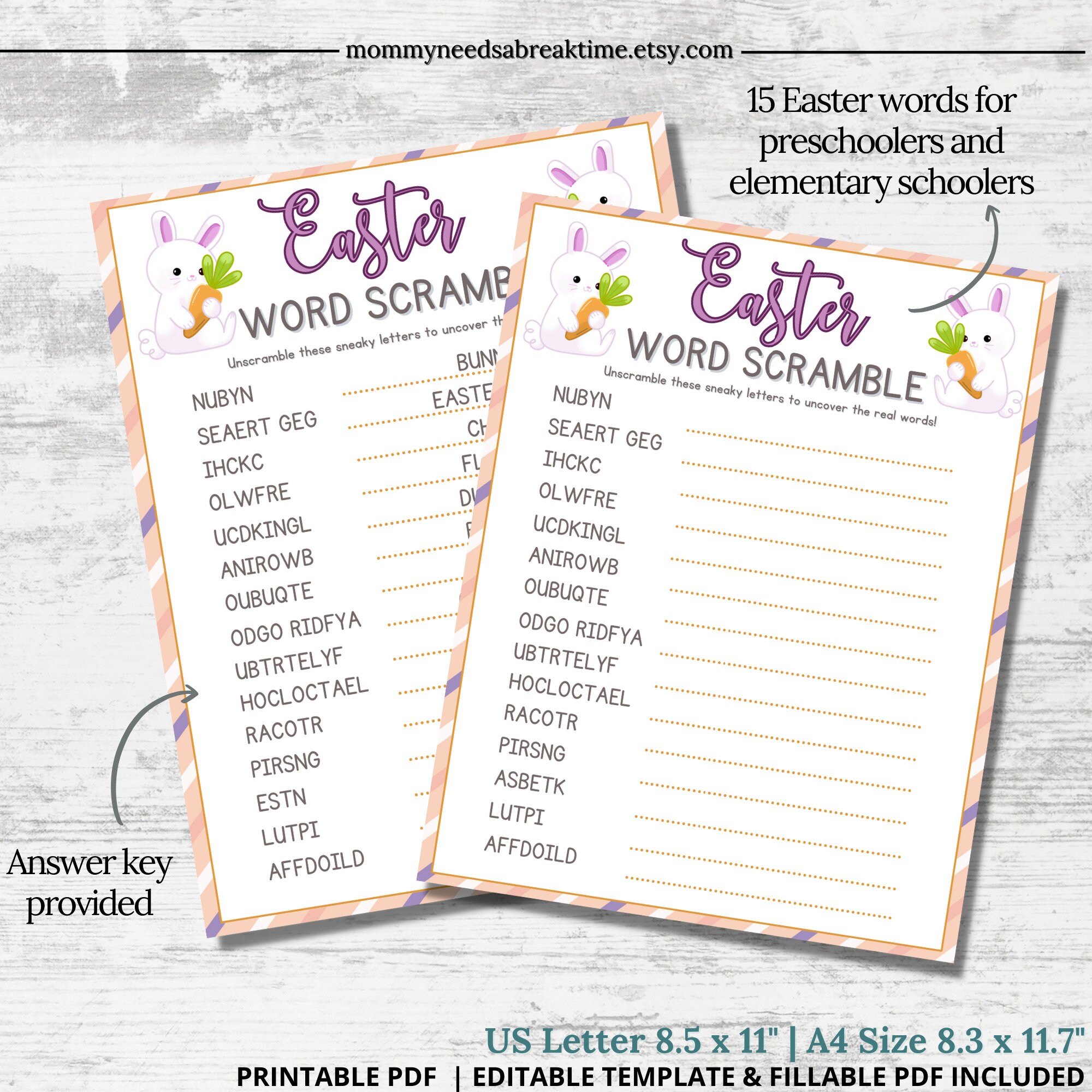 Easter Word Scramble Montessori Busy Book, Easter Word Games Spring ...
