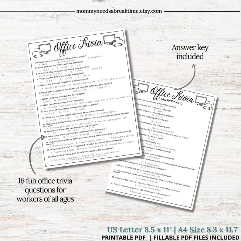 Random Employee Trivia Office Trivia Team Building Games, Office Party Games Workplace Games ...