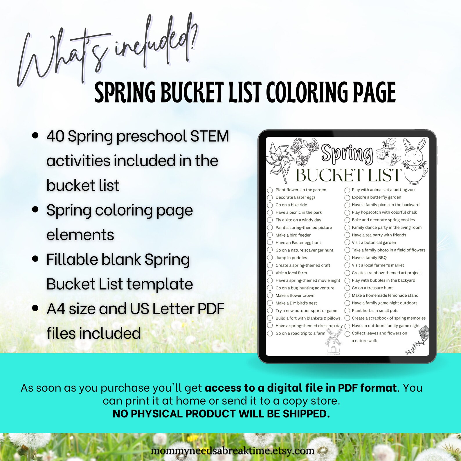 Spring List Copy Spring Bucket List Coloring Page, Montessori Spring STEM Activities ...