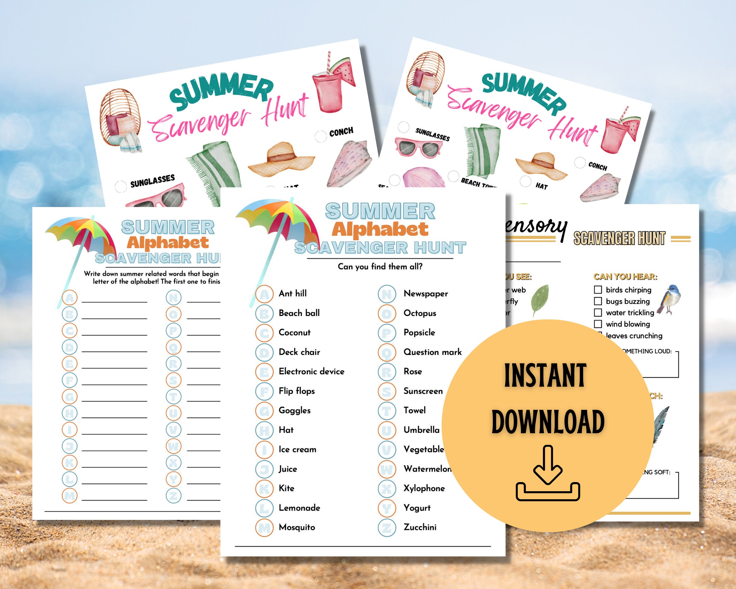 Summer Scavenger Hunt Printable for Kids Summer Printable Bundle ...