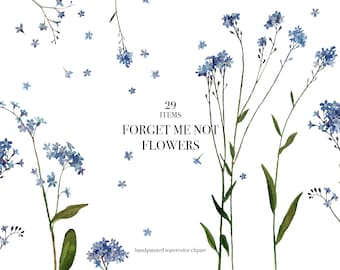 Watercolor flowers - Forget me not Clipart - Spring Flowers - Floral Clipart - Watercolor Blue Flowers - Wedding Art