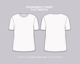 Fashion Flat Sketch - T-Shirt - Technical Illustration - Editable - Vector