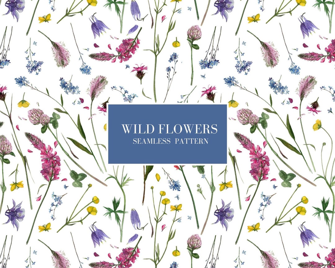 Wild Flowers I SEAMLESS DESIGN I DIGITAL Floral Pattern I Watercolor ...