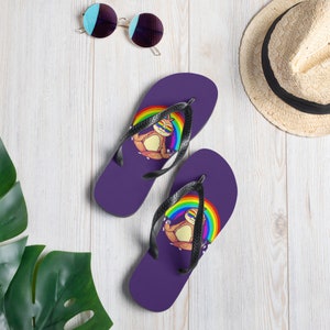 PRIDE FLIP FLOPS / Summer Flip Flops / Gay Pride Sloth Flip Flops / Gay Pride Apparel / Pride Month Gift / Slippers For Beach