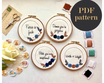 Badass Affirmations set // Embroidery PDF Pattern Download 5 inch patterns