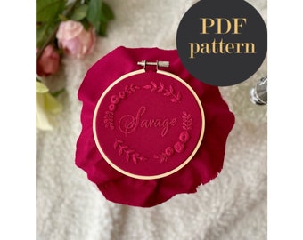 Savage Monochrome Embroidery // PDF Pattern Download 4" Hoop