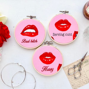 Red lips // 4 inch finished embroidery