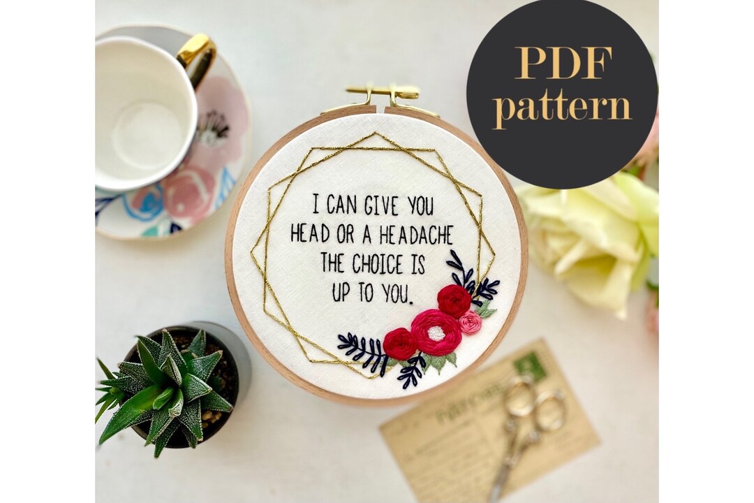 Head or a Headache // Embroidery PDF Pattern Download 6 Inch - Etsy