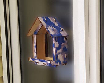 Bird feeders for the outdoors Window Bird Feeder, bird feeder with sky blue print
