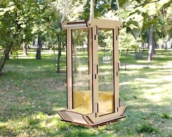 Hanging bird feeder DIY. Backyard decoration for bird watching.