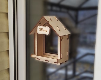 Personalized bird feeder  window kit  Wood bird feeder  Bird feeders for the outdoors  Wild bird feeder  Platform bird feeder