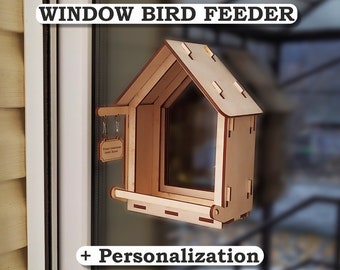 Mangeoire à oiseaux pour fenêtre, cadeau personnalisé, mangeoire pour l'extérieur, mangeoire pour oiseaux en bois unique, décoration extérieure de jardin, kit mangeoire pour oiseaux