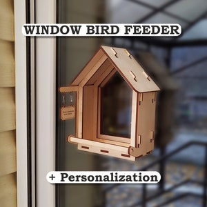 Bird feeder on window Personalized gift  unique wood bird feeder  outdoor decor garden bird feeders for the outdoors