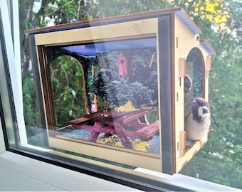 Bird feeder on the window DIY,  Wood bird feeder Platform bird feeder