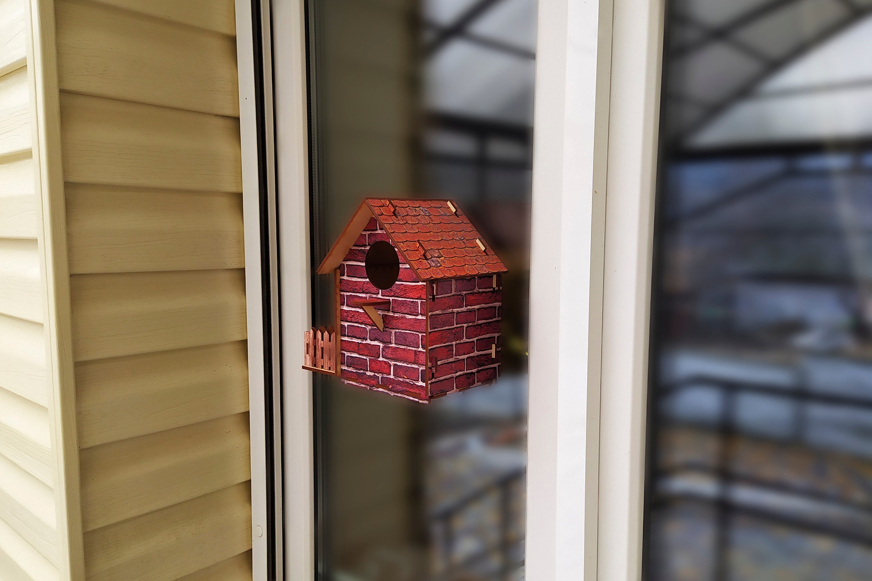 Birdhouse on window with bird feeder Rustic birdhouse Bird Etsy