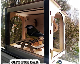Bird feeder for the window, an original gift for father.