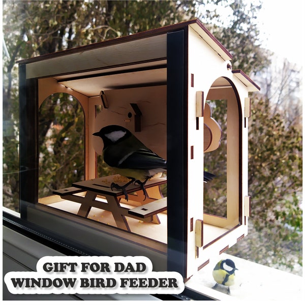 Bird feeder for the window, original gift for Father's Day.