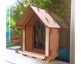 Personalized Memorial Bird Feeder: Handmade Wooden Window Decor