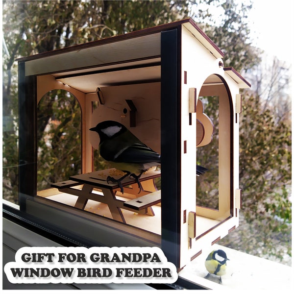 Window bird feeder, unique gift for grandpa