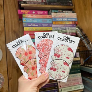 Coquette Car Coasters, car accessories, floral coasters, cherries decor, western coasters, coquette bows, girly bows, car coasters for girls