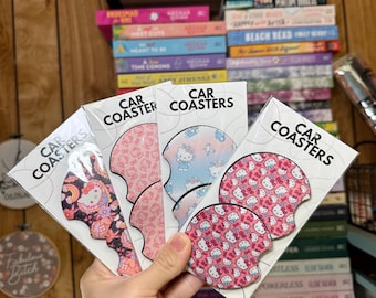 Cat Car coasters, Car accessories, cat Car Accessories, pink car accessories, cats, cat decor, pink decor, pink hearts, pink bows, pink cats