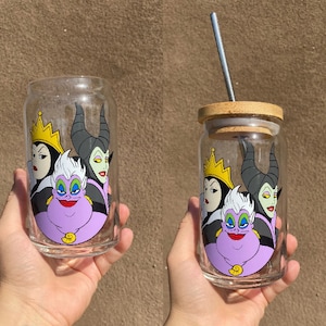 Villains Beer Glass Can, Evil Cups, Sea Witch, Evil Queen, Villain Cups, Villain Tumblers, Evil Villains, trio bad girls, bad girls, movie
