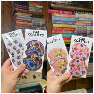 Moon Cartoon Car coasters, Car accessories, anime Car Accessories, sailor car accessories, anime merch, Magical Girl anime, Moon Cat coaster