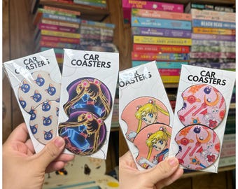 Moon Cartoon Car coasters, Car accessories, anime Car Accessories, sailor car accessories, anime merch, Magical Girl anime, Moon Cat coaster