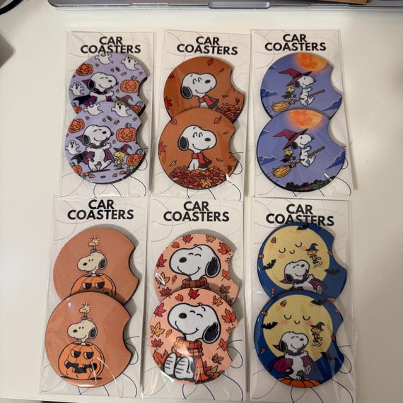 Halloween Beagle Dog Car coasters, Car accessories,Snoop Car Accessories, Dog car accessories, Cartoon dog coasters, Charlie, spooky season