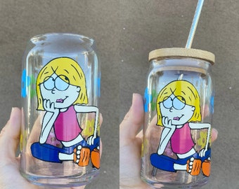 Cartoon Character Beer Glass Can, Pop Star Characters, Lizz Cups, Groovy Flowers, Flower Cups, Libbey Beer Glass Can, iced coffee cups