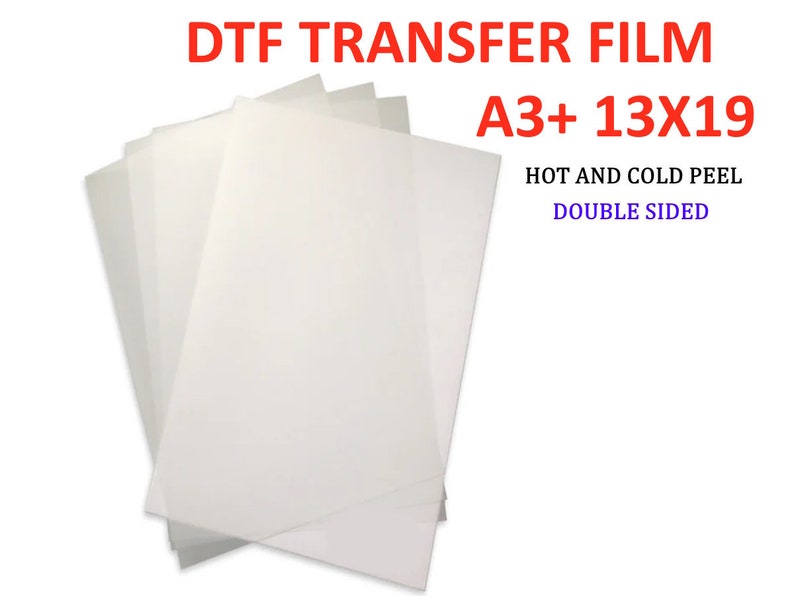 Pode incluir: Uma pilha de folhas de filme de transfer&ecirc;ncia DTF brancas no tamanho A3+ (13x19 polegadas). O filme &eacute; de dupla face e pode ser descascado a quente ou a frio.