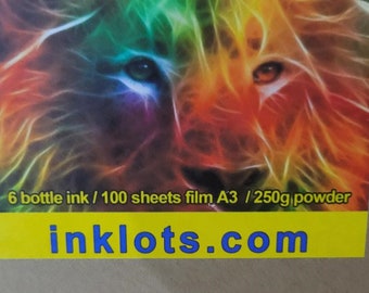 DTF combo 100  A3 11.7 x 16.5  sheets PET Film 250gm white  powder  6 bottles dtf ink for dtf printing