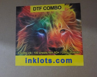 DTF combo  100 sheets PET Film  (A3) 11.7 inches by 16.5 inches 250gm w powder  6 bottles dtf ink for dtf printing