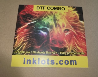 DTF combo  50 sheets PET Film  13x19 (A3+)  500 gram white  powder  6 bottles dtf ink for dtf printing