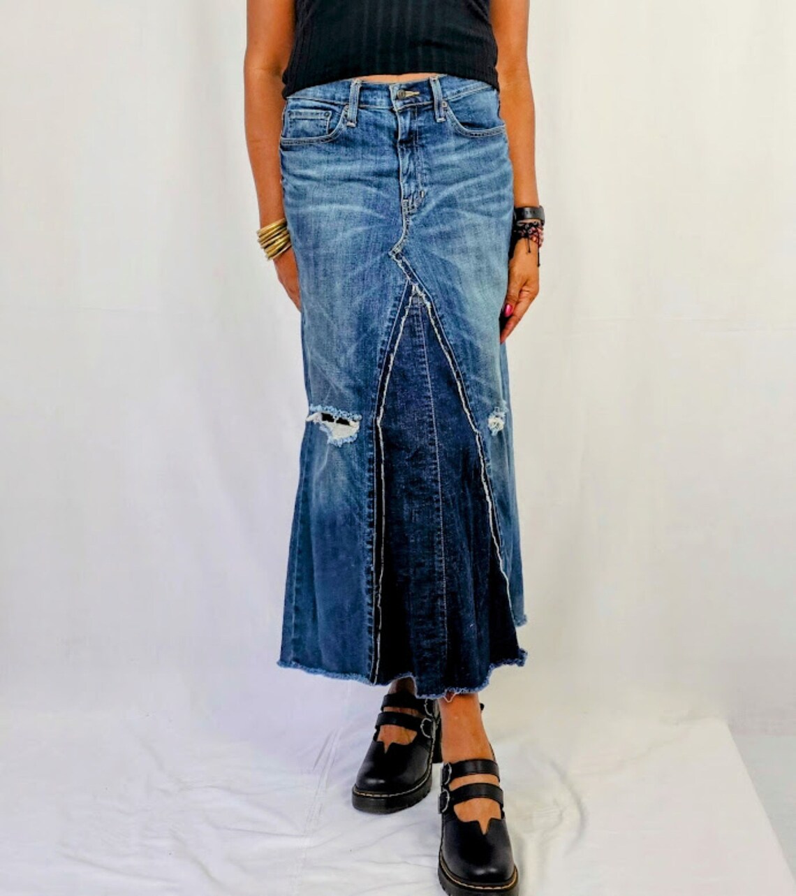 Women Plus Size Denim Skirt Casual Embroidered Distressed Jean Mini Denim Skirts main image 1