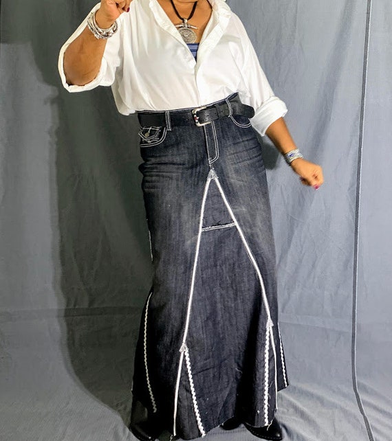 Plus size high waisted black denim skirt hot sale