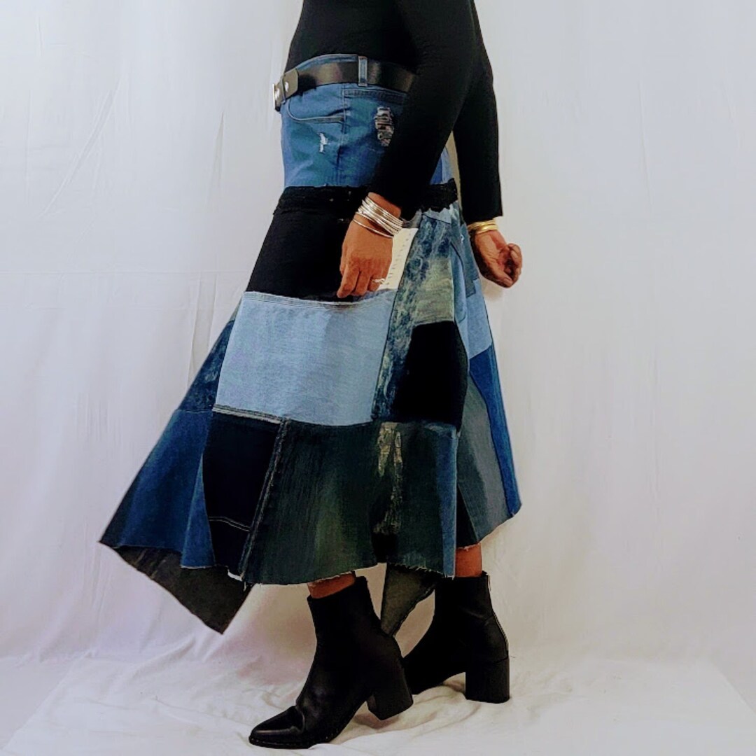 Slit Asymmetrical Waist Denim Skirt