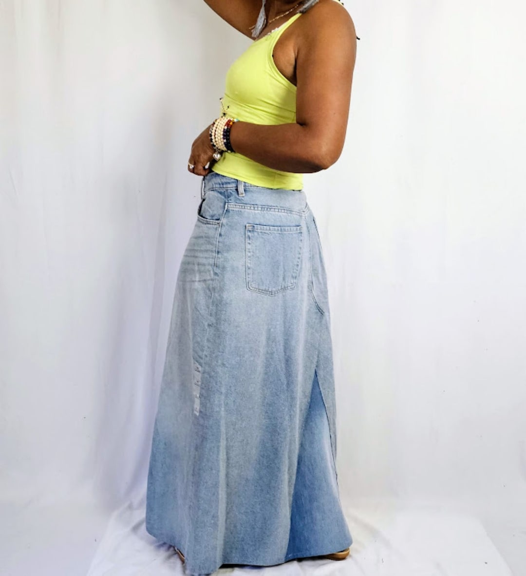 Light Blue Aline Denim Maxi Skirt Flared Boho Hippie Long - Etsy