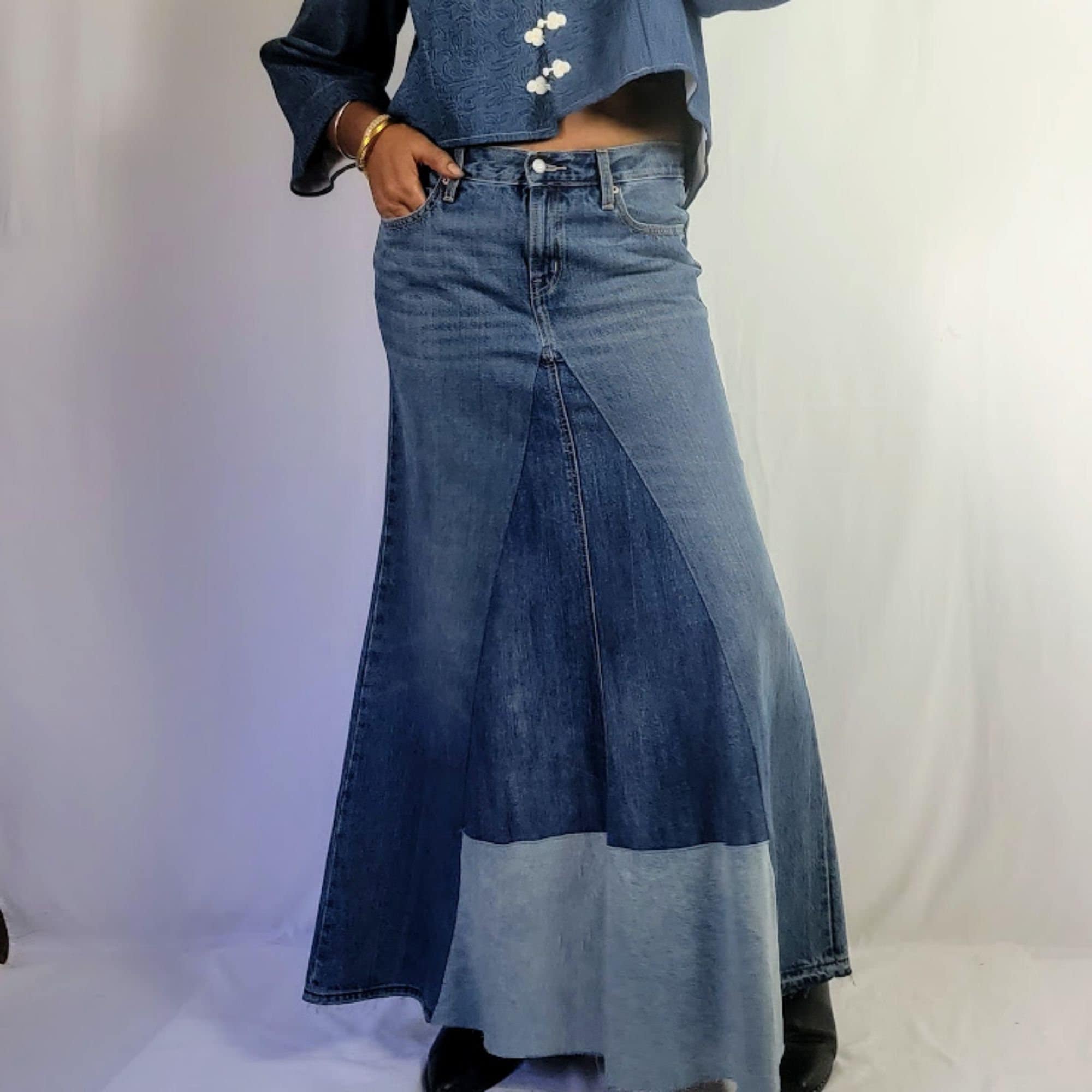 スカート [BOHEMSEO] DESTROYED DENIM LONG SKIRT BOHEMSEO] DESTROYED DENIM LONG SKIRT