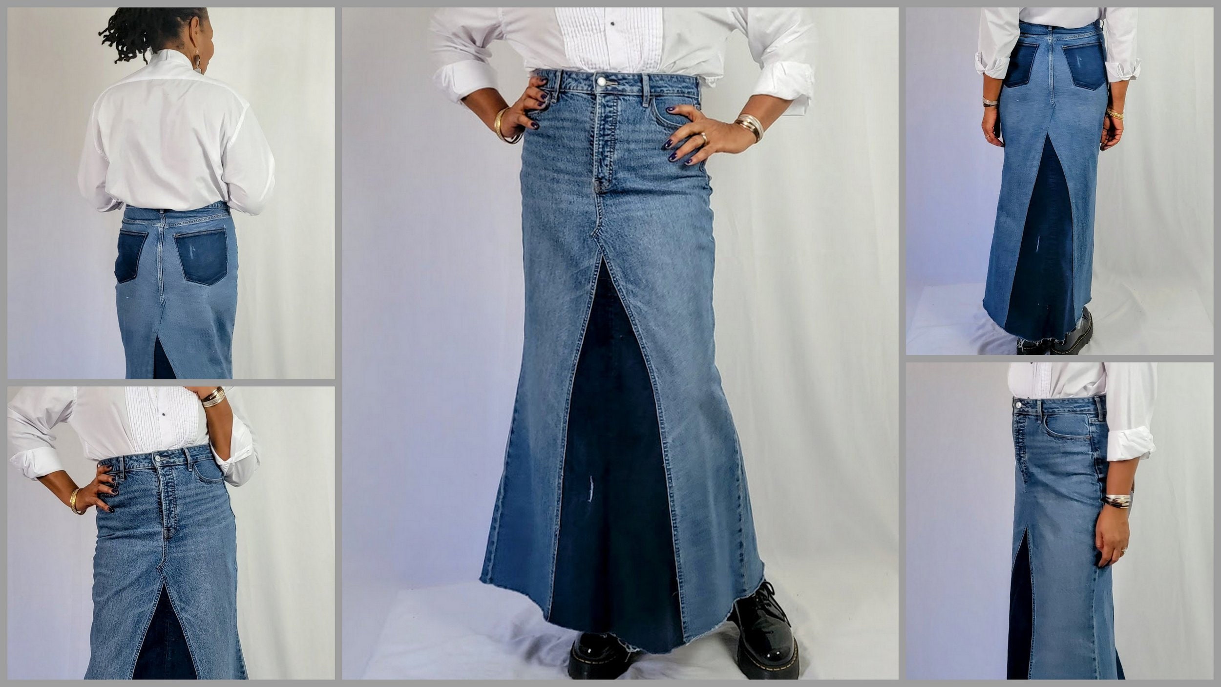 【WONDER WONDER】Affi Vintage Wash Cutting Long Denim Skirt Lajer patch denim long skirt - WONDER WONDER | 60% - Asian