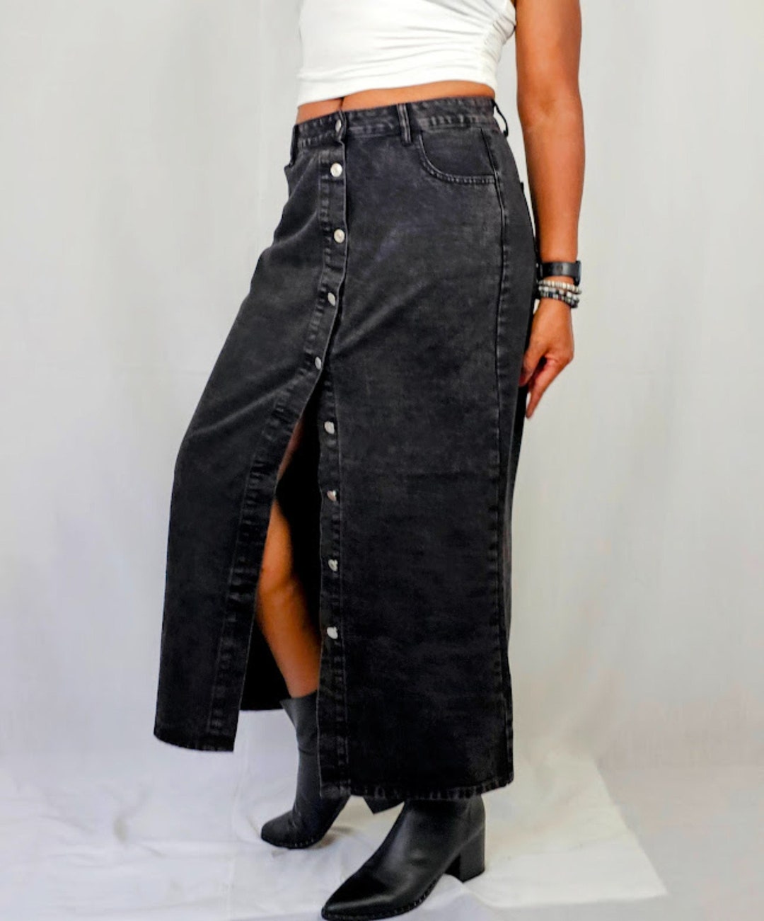 Denim Business Casual Skirt Nordstrom Black Button Front Denim