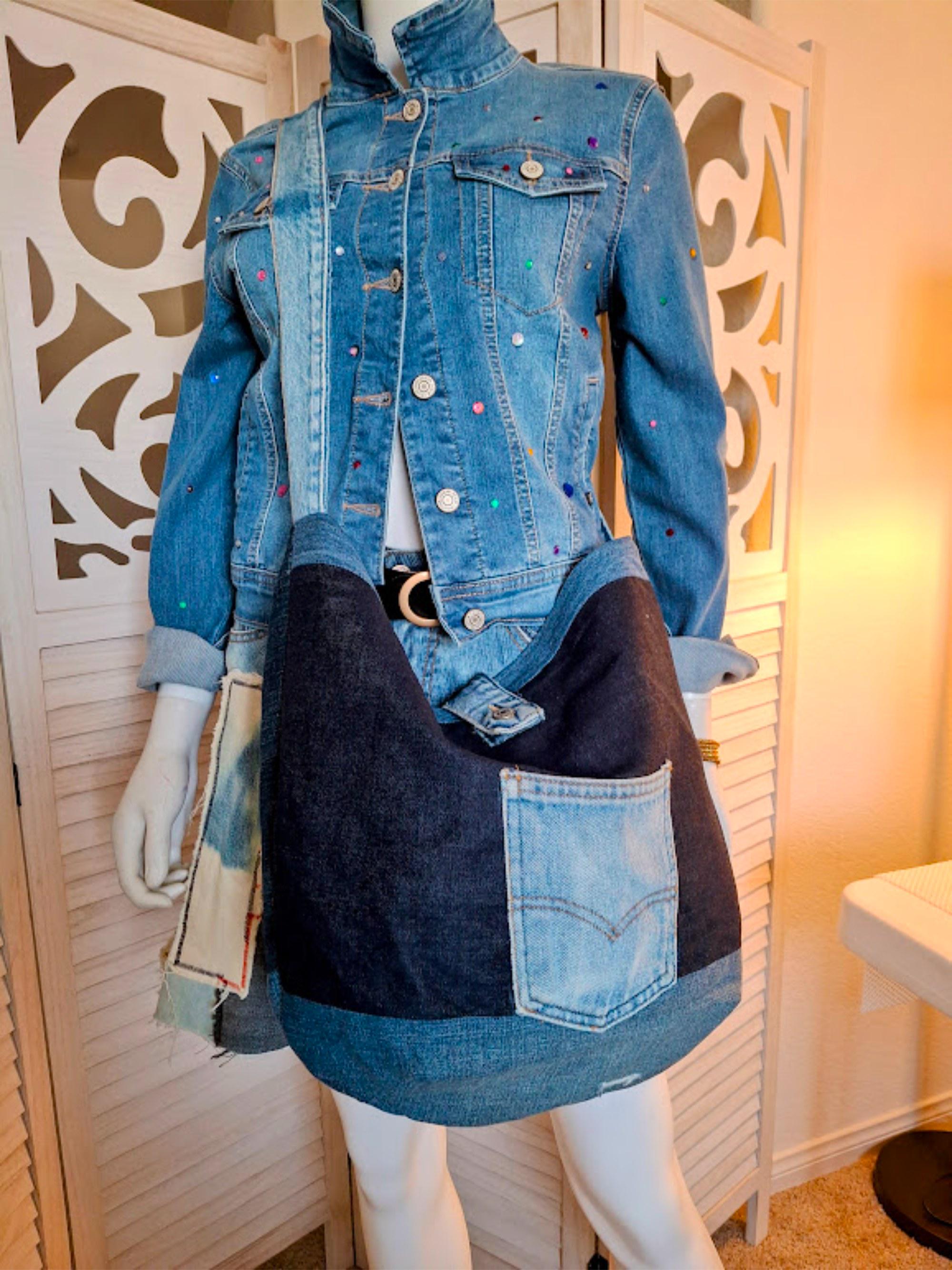 Large Levi's Pocket Patchwork Denim Tote Bag, Roomy Color-Block Cross-body Denim Hobo Bag, Shoulder Bag, Up cycled Eco-friendly Denim Bag