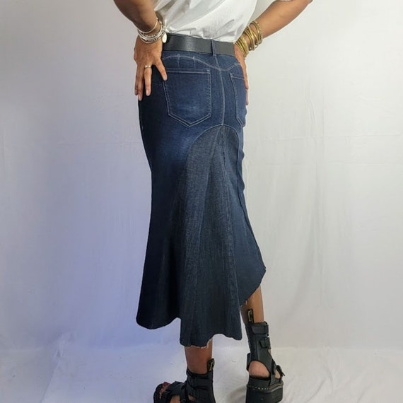 Blue denim hi-lo skirt hot sale