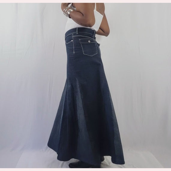 Amazon.com: Fanteecy Women's Casual Stretch Waist Washed Denim Ruffle  Fishtail Skirts Long Jean Skirt, Comfy Long Denim Maxi Skirt Size (XS, 001  Black) : Clothing, Shoes & Jewelry