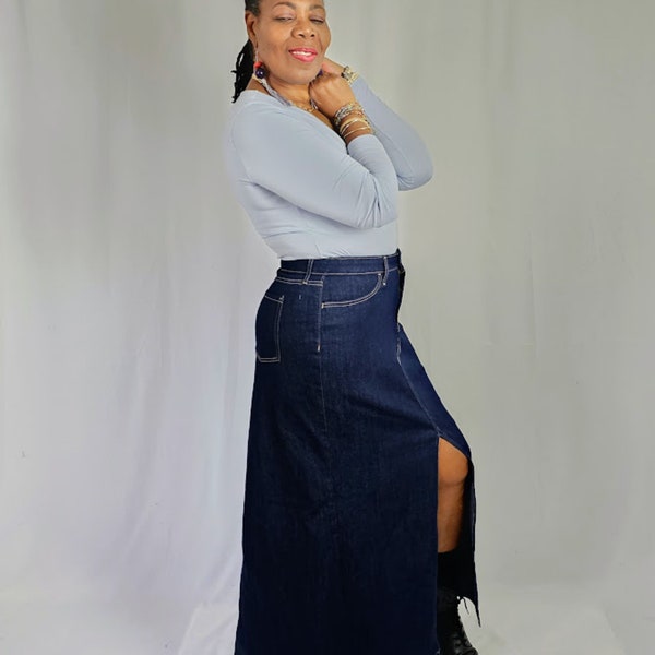 Long Denim Skirt - Etsy