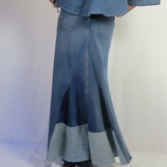 Plus size color block denim skirt cheap