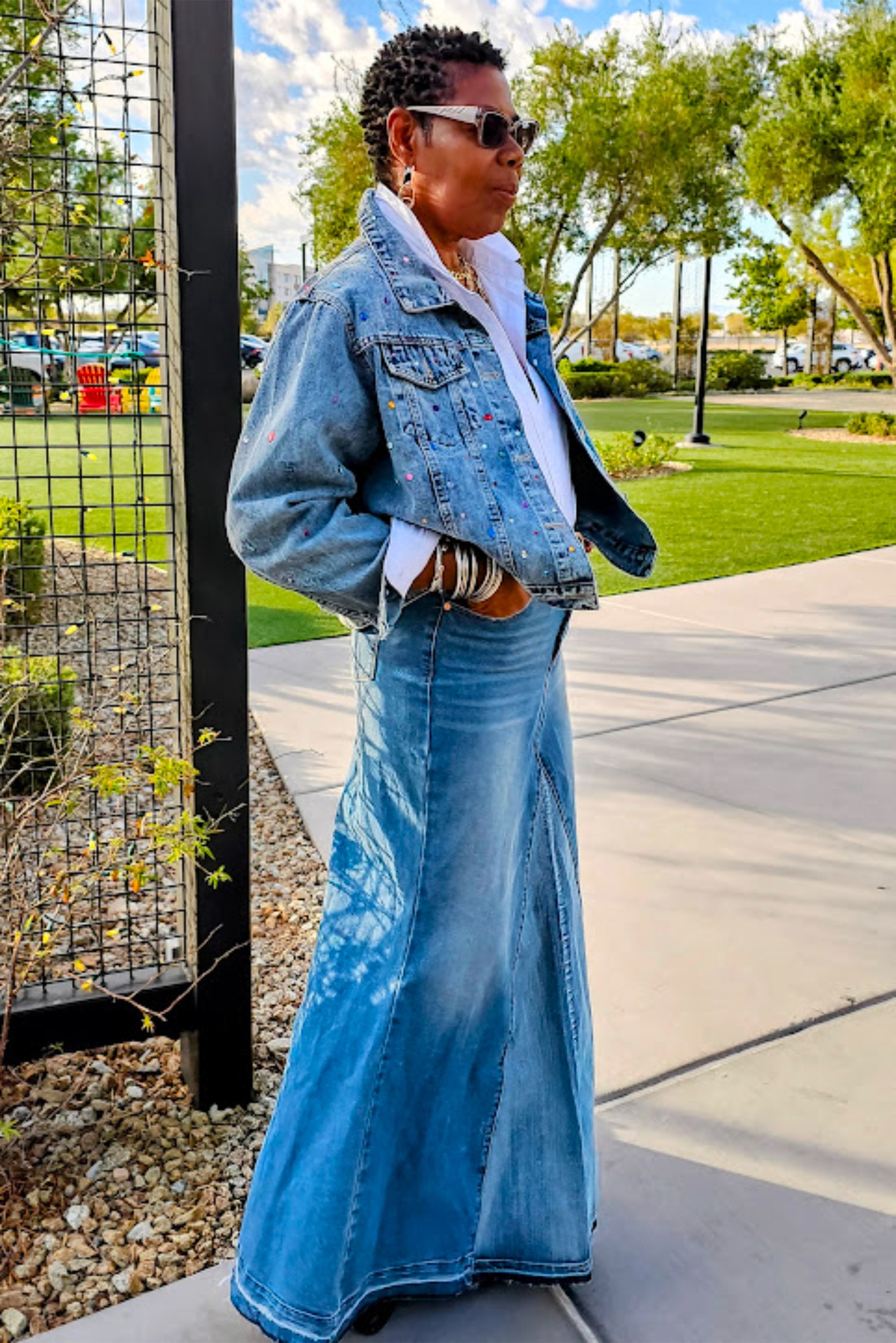 High-Waist Asymmetrical Slit Denim Maxi Mermaid Skirt main image 0