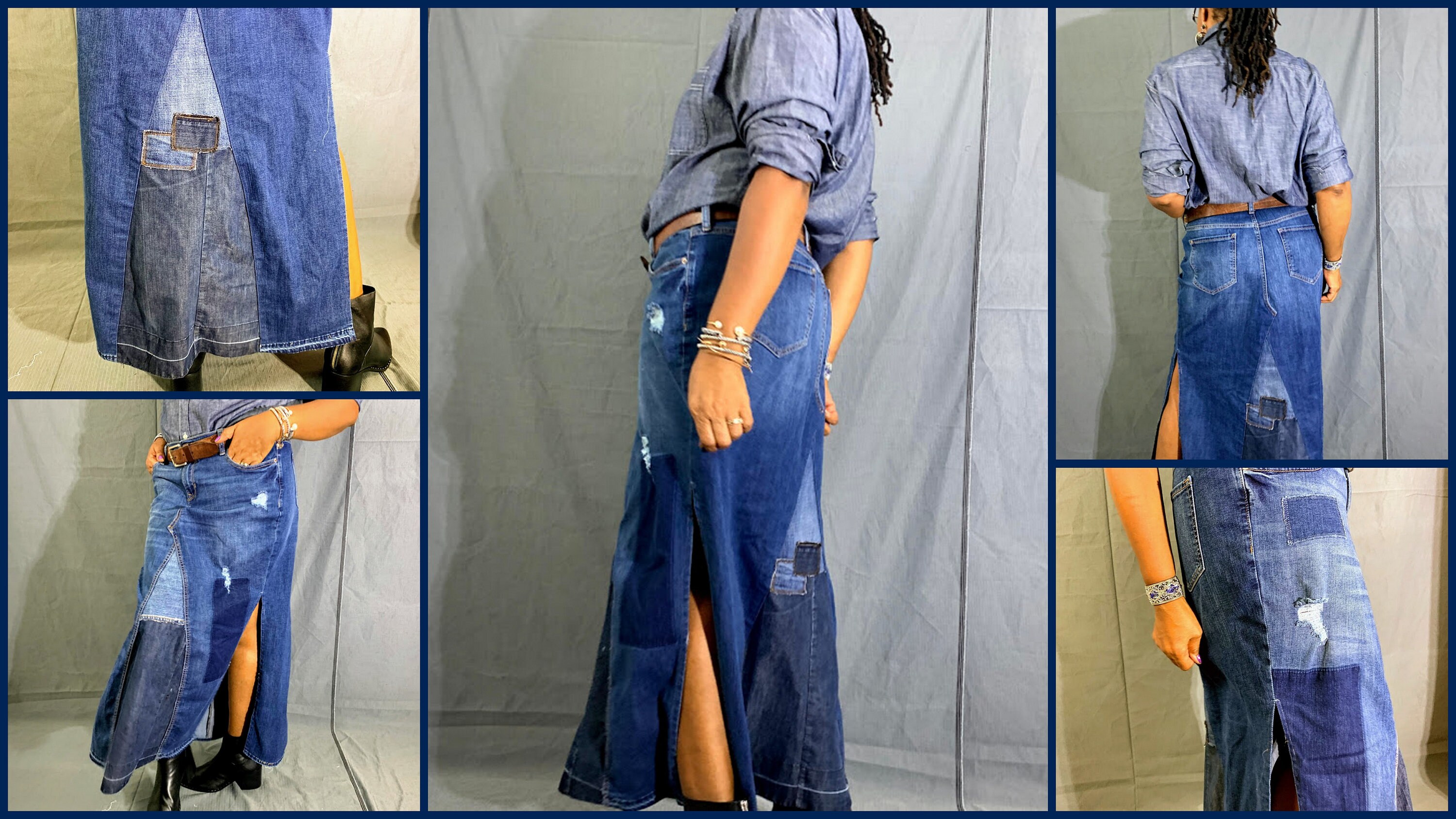 【BAON】Ronconi Banding Slit Patch Denim Long Skirt Amazon.com: Women's Fashion Denim Skirt Solid Color Front