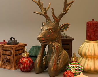 Dollhouse Christmas Decoration STL Set | Miniature Reindeer, Lanterns, Baubles and ornaments (Instant Download)
