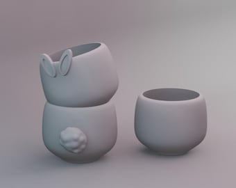 Bunny Planter Pot Set STL File: 3D Print Garden Decor (Digital Download